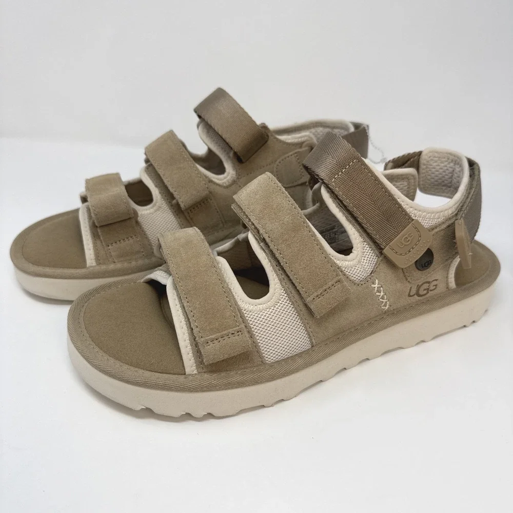 UGG GoldenGlow‎ Mens Size 10 Sandal Sand Tan Suede Mesh Strappy 1153095 NEW